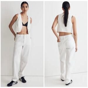 Madewell The Slouchy Boyjean 100% Cotton Straight Leg Boyfriend Jeans White 31